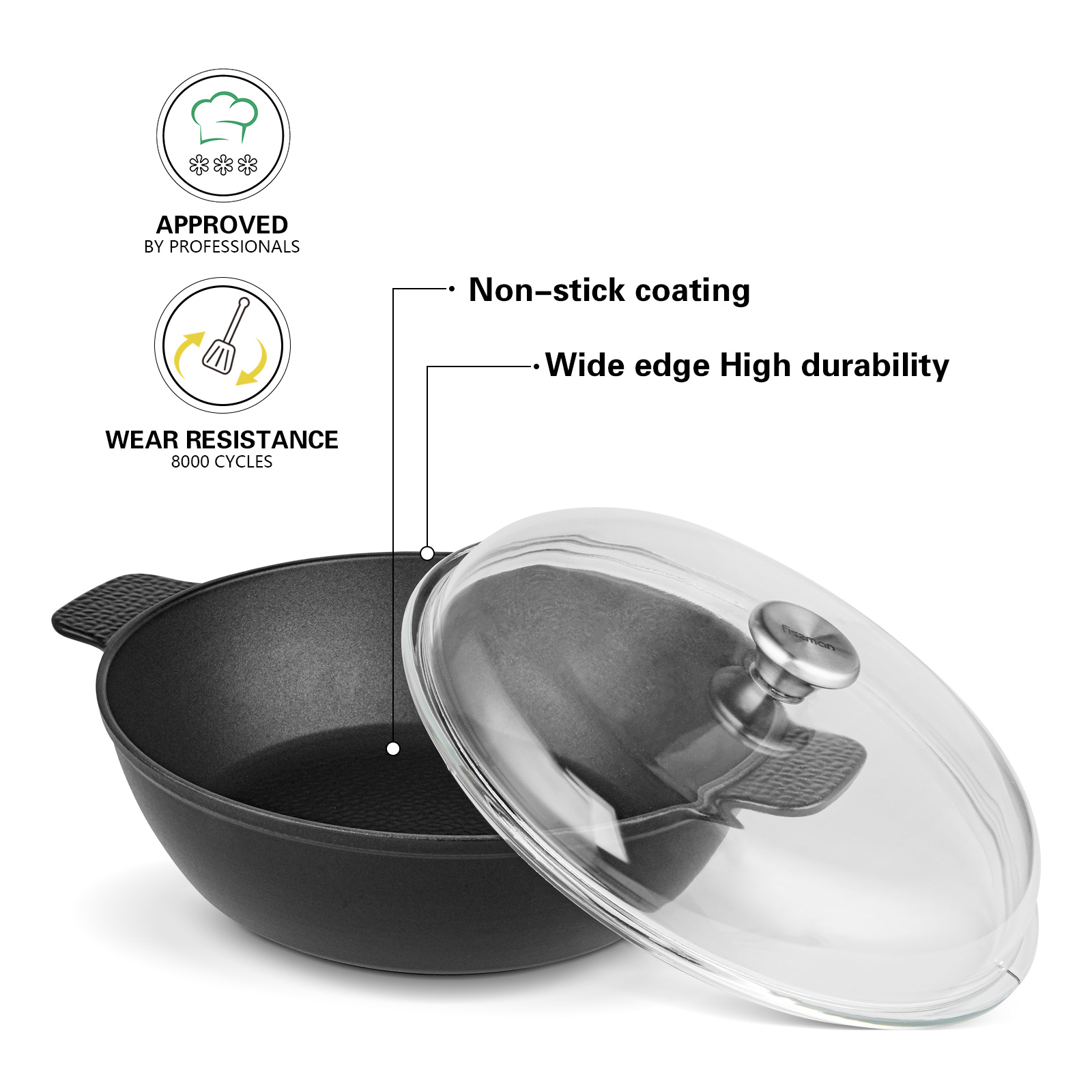 Fissman Shallow Casserole Nomada 28x8cm/4.1LTR With Two Side Handles Glass Lid (