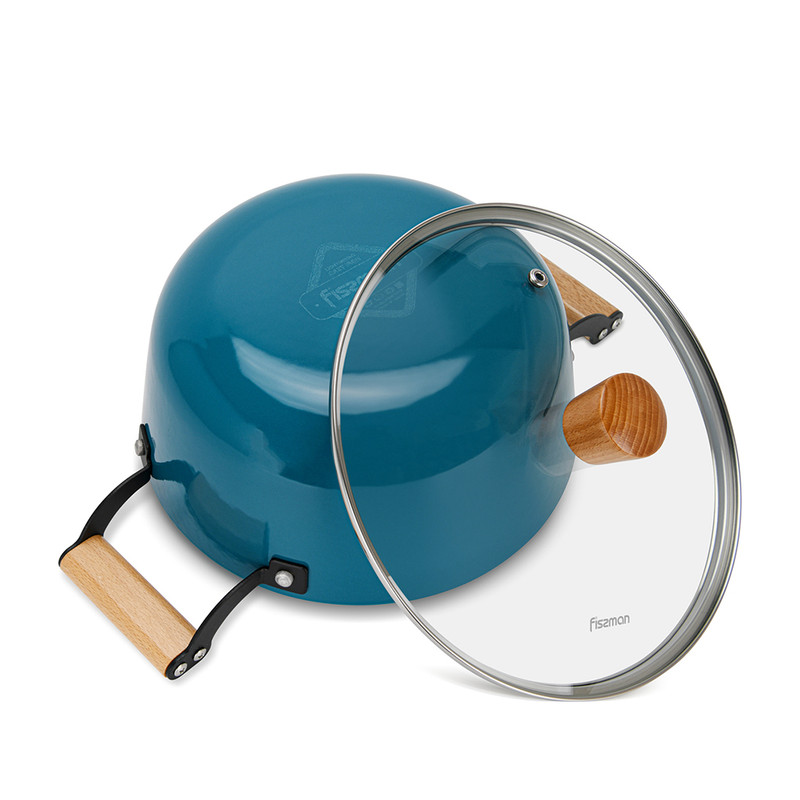 Fissman Stockpot Seagreen 28x12cm/6LTR With Glass Lid (Enamelled Lightweight Cas