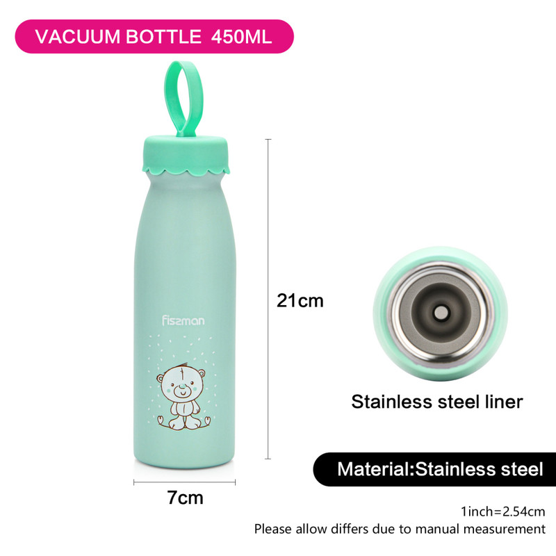 Fissman Double Wall Vacuum Bottle Bear 450ml (Stainless Steel) Light Green