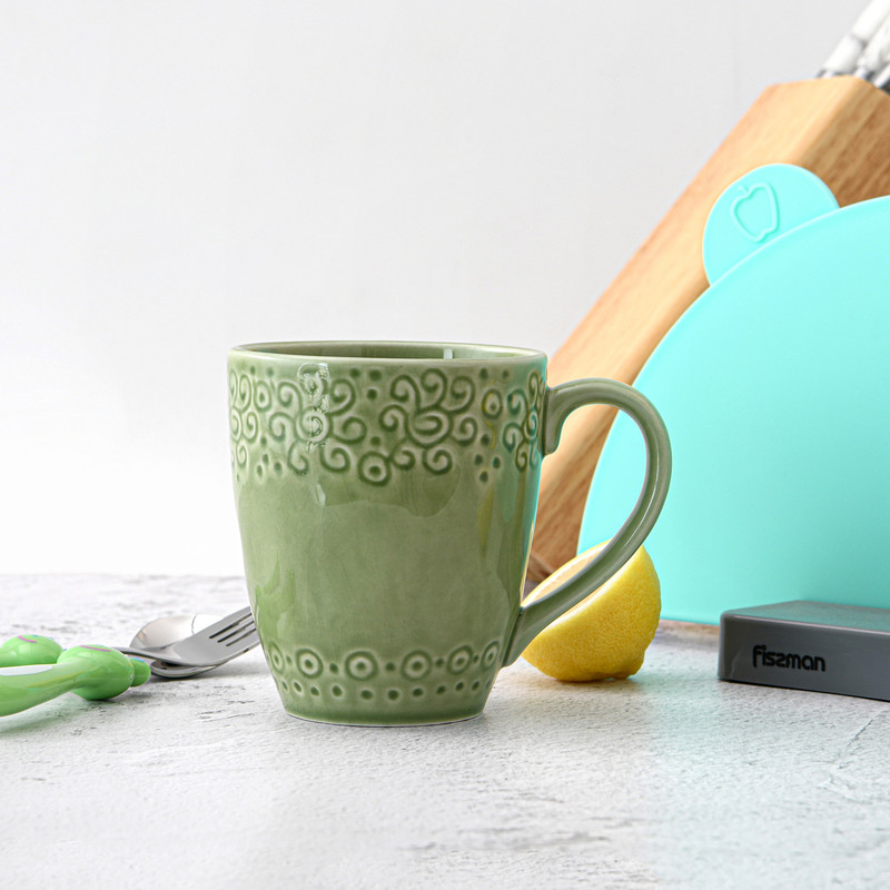 Fissman Cup 420ml Green Crackle (Ceramic)