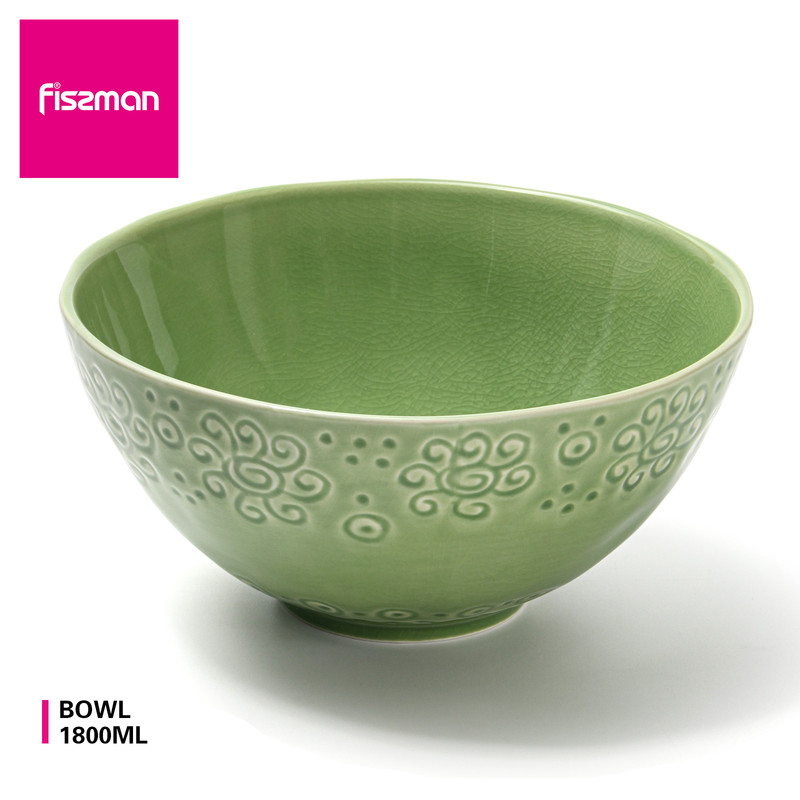 Fissman Bowl 21.6x21.6x10.2cm 1800ml Green Crackle (Ceramic)