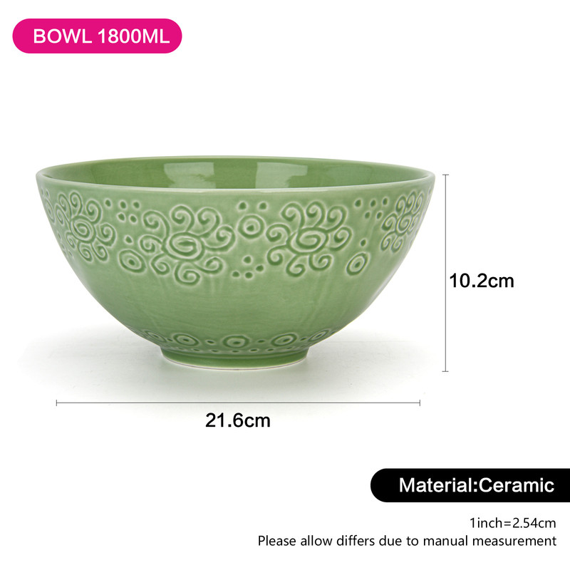 Fissman Bowl 21.6x21.6x10.2cm 1800ml Green Crackle (Ceramic)