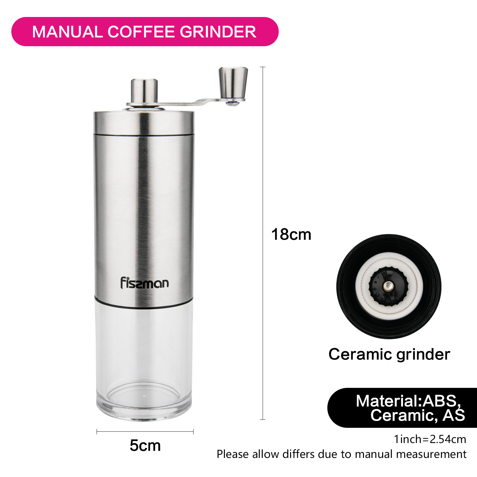 Fissman Coffee Mill 18cm (Stainless Steel Shell)