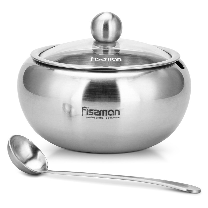 Fissman Sugar Bowl Large, Stainless Steel Drum Shape Sugar Pot 560ml, Silver