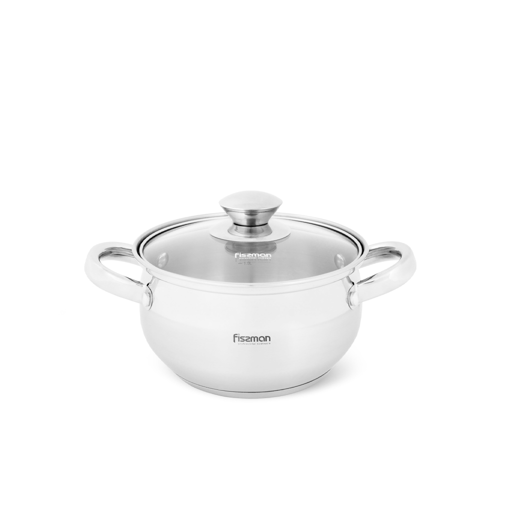 Fissman Casserole 16x9.5cm/1.9LTR With Glass Lid Prime (Stainless Steel)