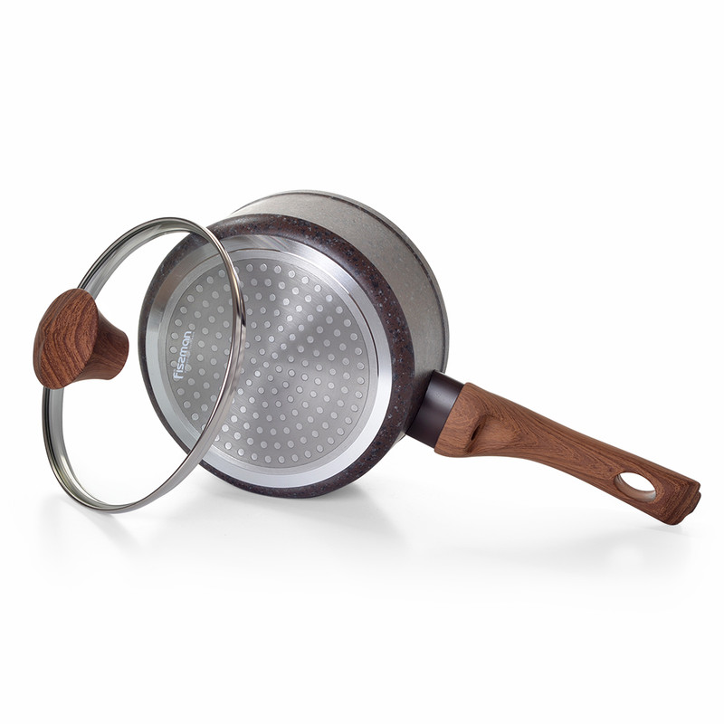 Fissman Saucepan Magic Brown 16x7.8cm/1.4LTR With Glass Lid With Induction Botto