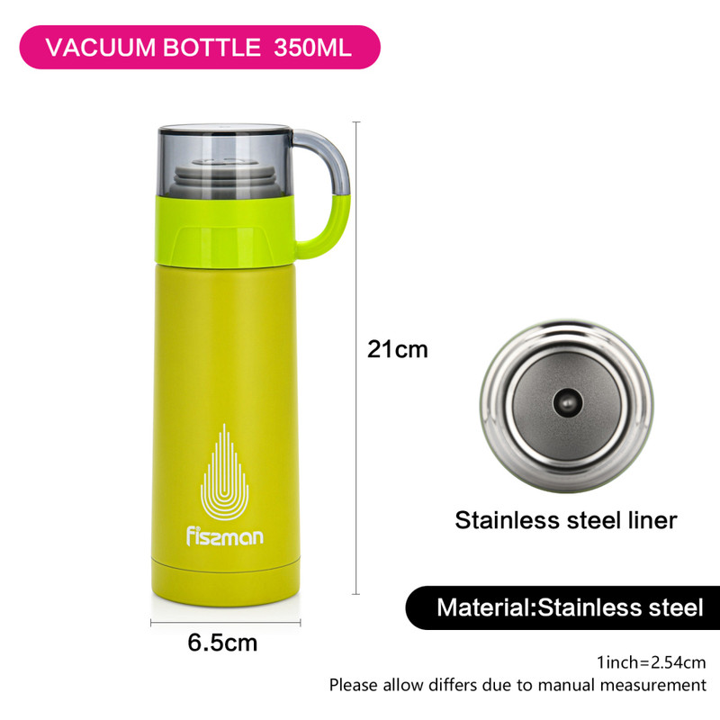 Fissman Double Wall Vacuum Bottle 350ml (Stainless Steel) Green
