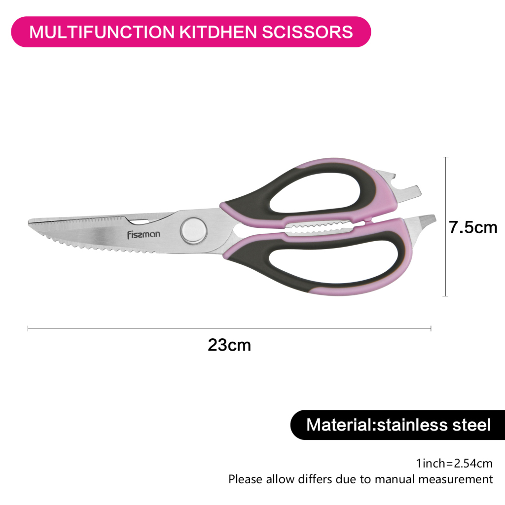 Fissman Kitchen Scissors Purple/Silver Multifunction Stainless Steel 23cm