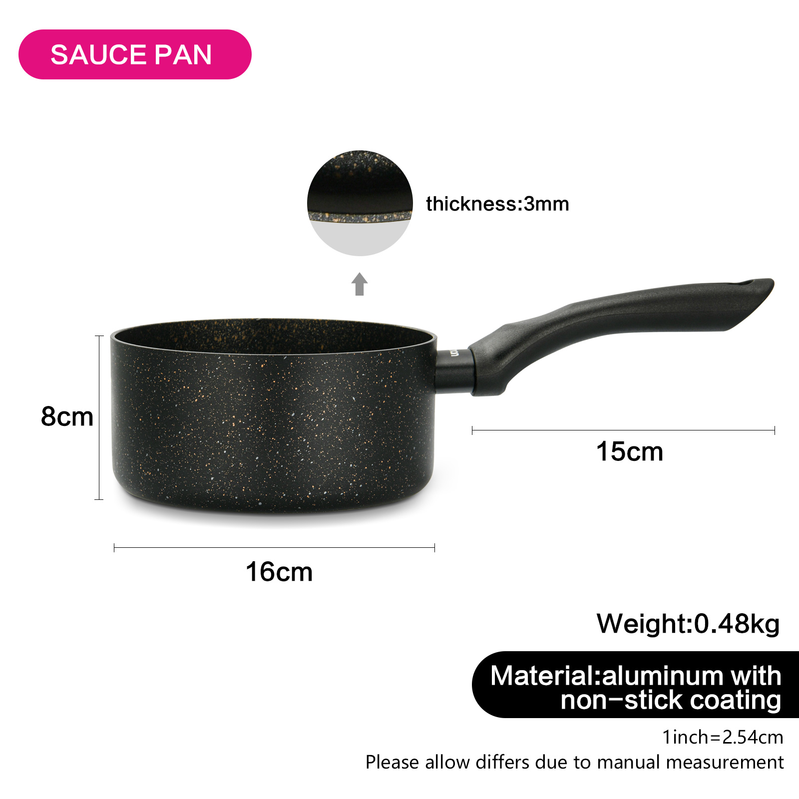 Fissman Sauce Pan Promo 16x8cm/1.5LTR Without Lid (Aluminum With Non-Stick Coati