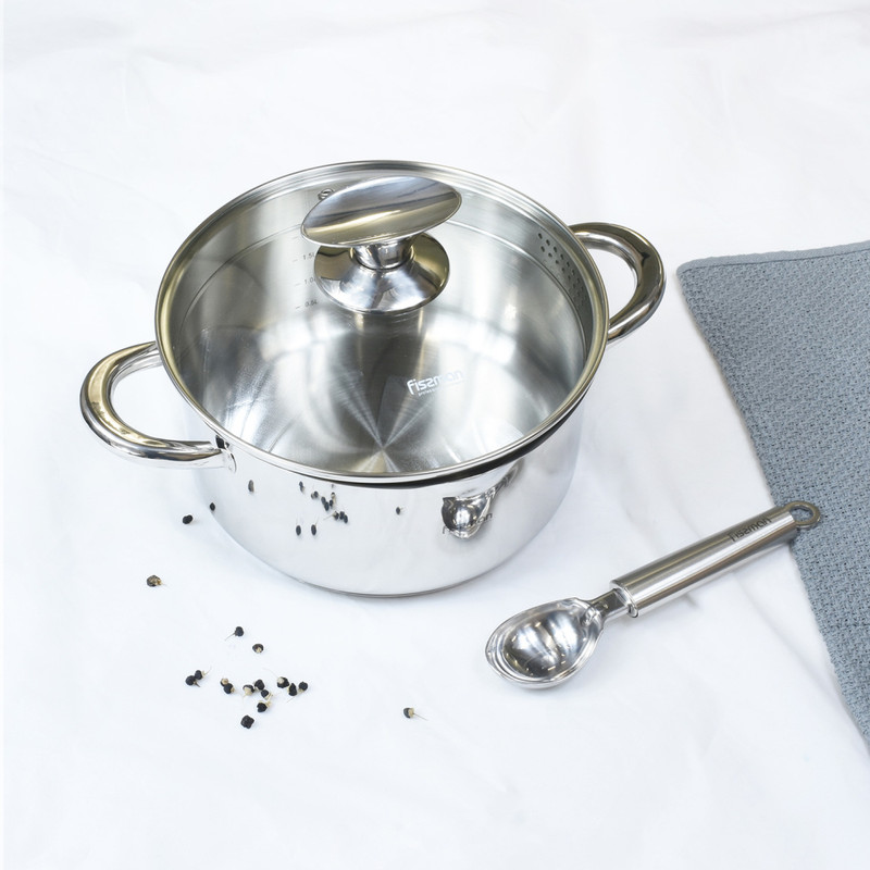 Fissman Casserole 18x9cm/2.2LTR With Glass Lid Elegance (Stainless Steel)