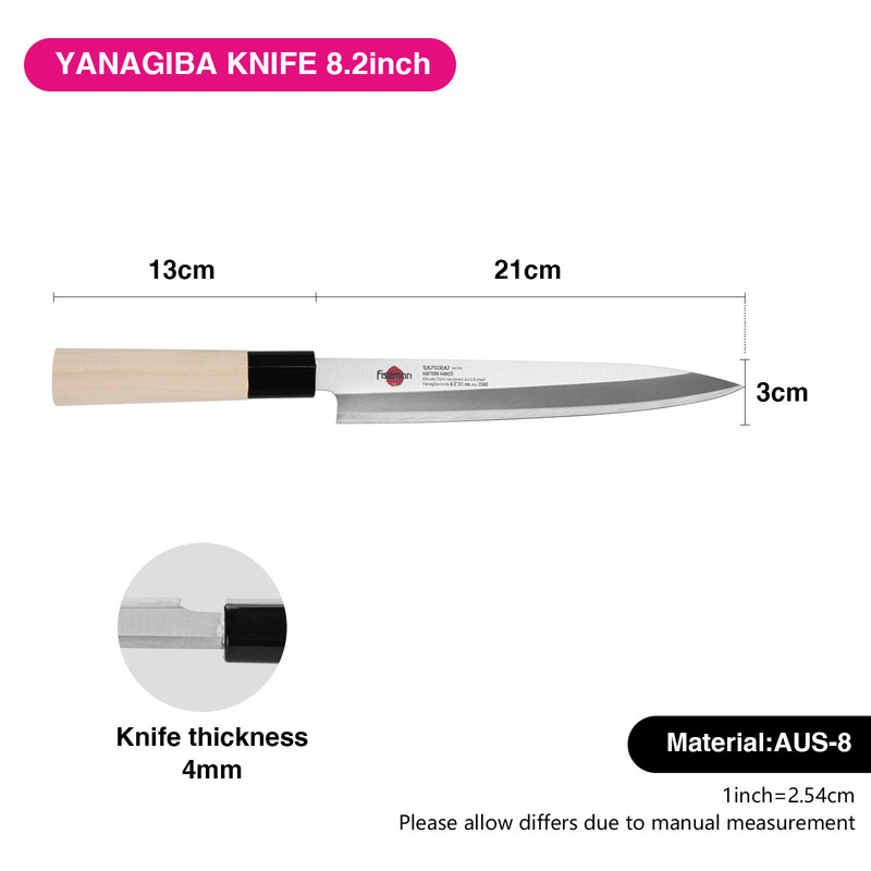 Fissman 8.2" Yanagiba Knife Samurai Hanzo 21cm (Steel Aus-8)