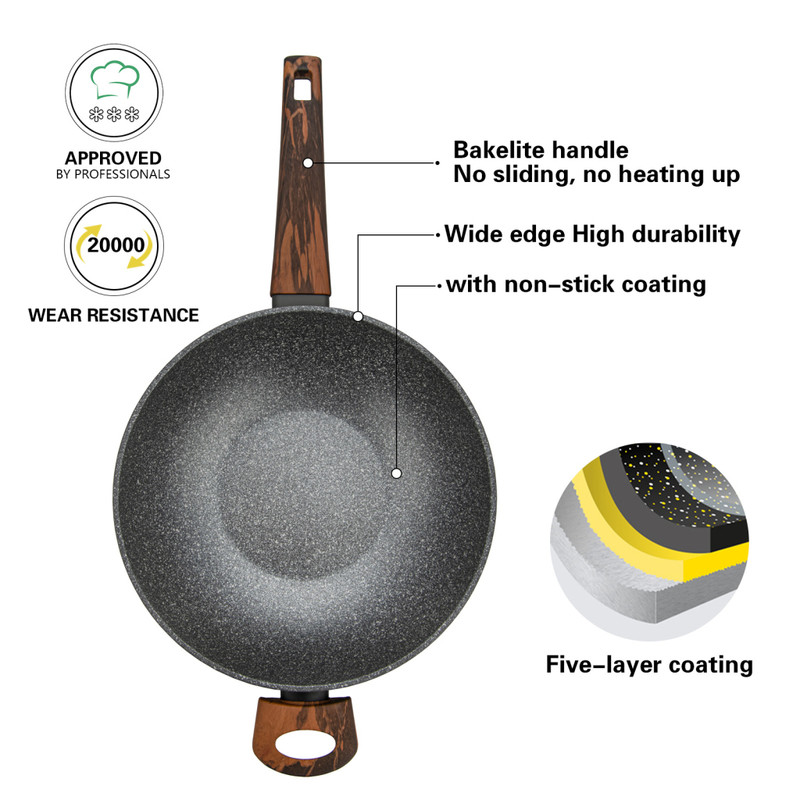 Fissman Wok Pan Capella 28x8.5cm/3.5LTR With Glass Lid (Aluminum With Non-Stick