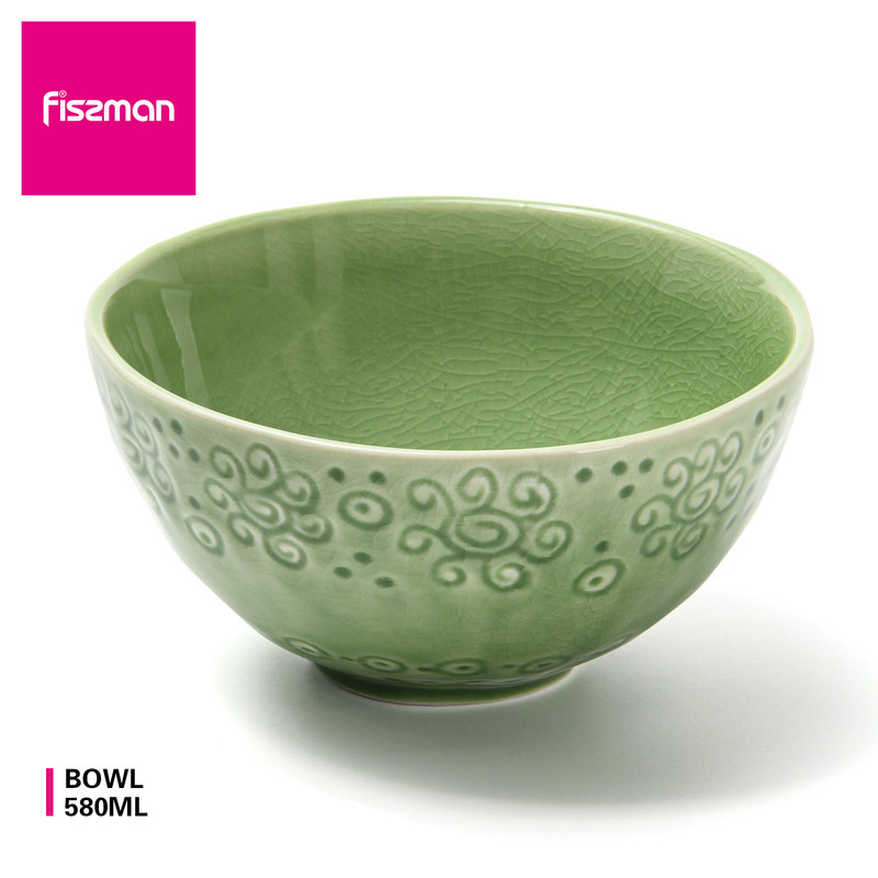 Fissman Bowl 14x14x7cm 580ml Green Crackle (Ceramic)