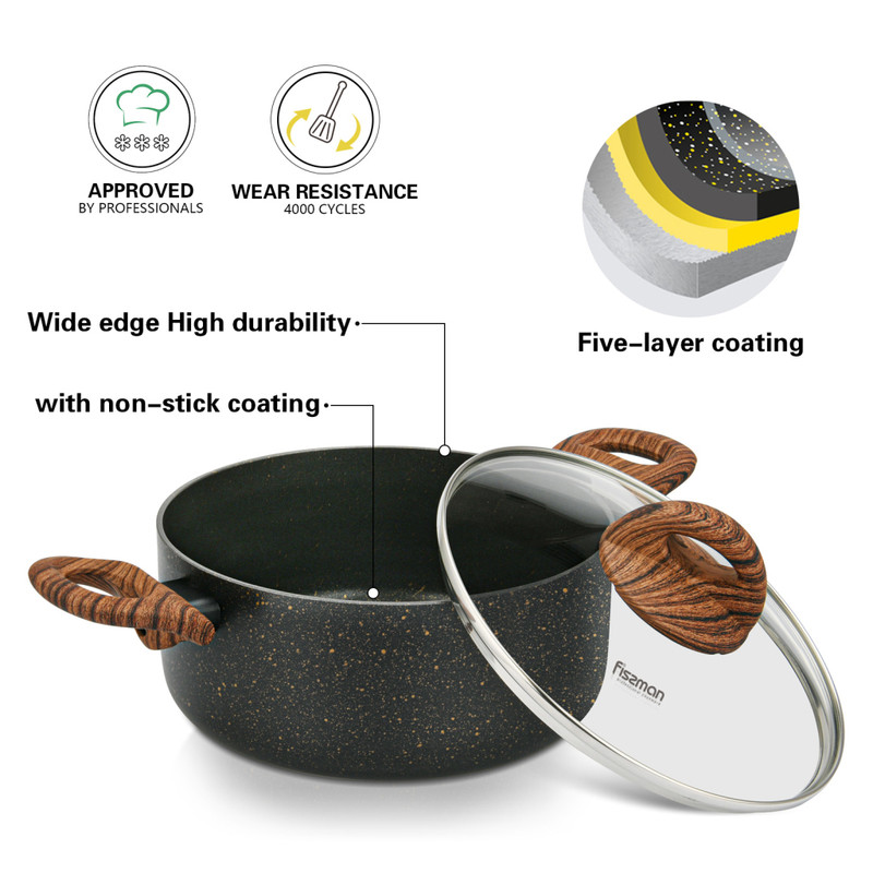 Fissman Cookware Set Black Cosmic 6 Pcs (Aluminium With Non-Stick Coating)