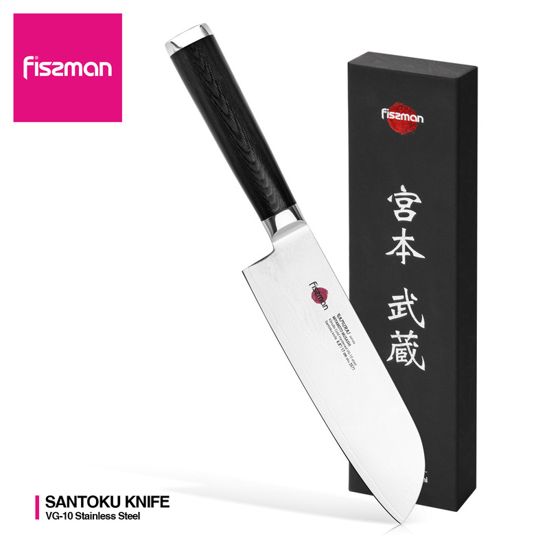 Fissman 6.8" Santoku Knife Samurai Musashi 17cm (Steel Damascus)