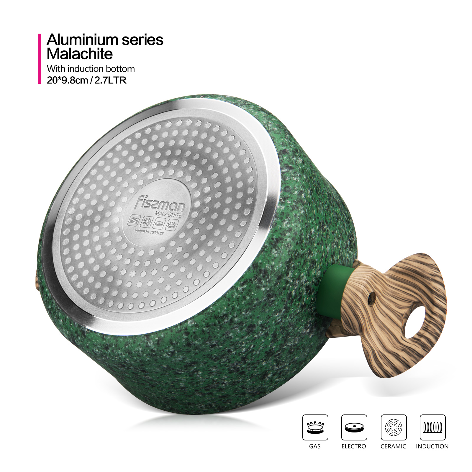 Fissman Casserole Malachite 20x9.8cm/2.7LTR With Glass Lid (Aluminum With Non-St