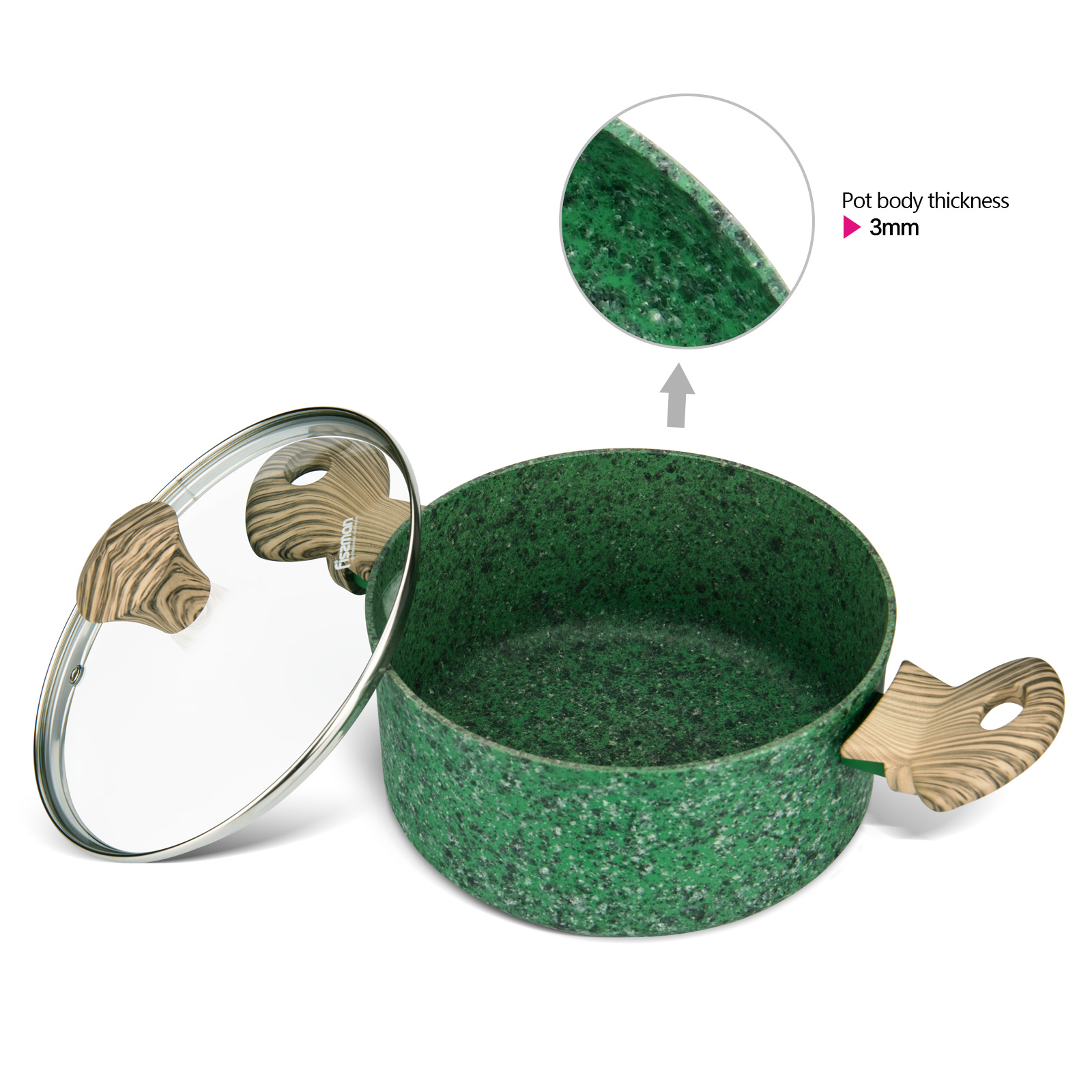 Fissman Casserole Malachite 20x9.8cm/2.7LTR With Glass Lid (Aluminum With Non-St