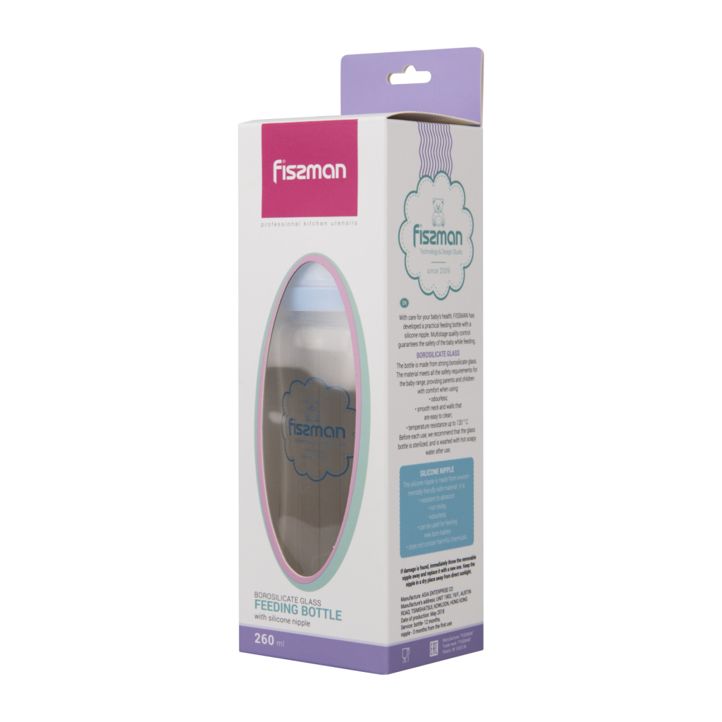 Fissman Feeding Bottle With Wide Neck 260ml (Borosilicate Glass)