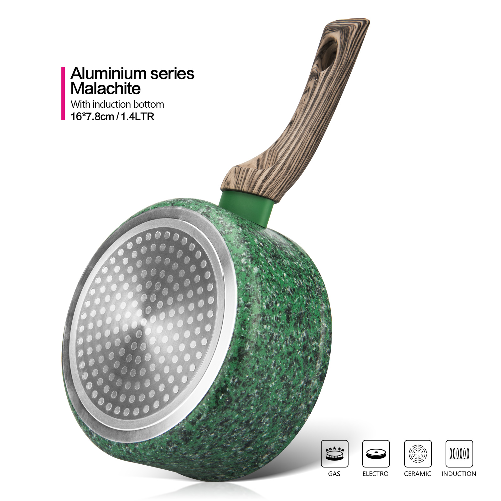 Fissman Sauce Pan Malachite 16x7.8cm/1.4LTR With Glass Lid (Aluminum With Non-St