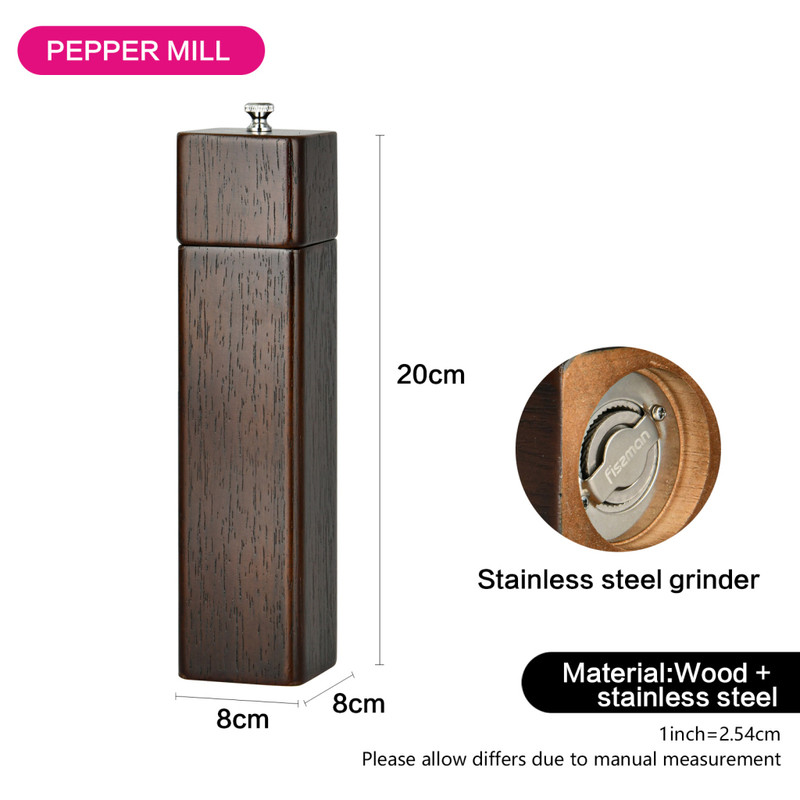 Fissman Pepper Mill 21x5cm (Rubber Wood Body With Stainless Steel Grinder)