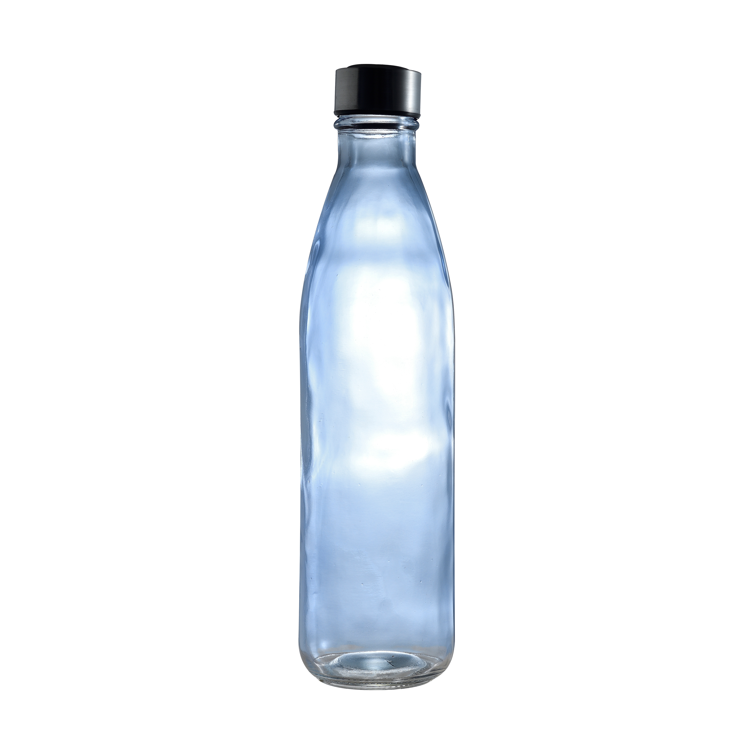 2 Piece Glass Water Bottle 1.0 Litre Leak Proof Stainless Steel Lid Blue Color