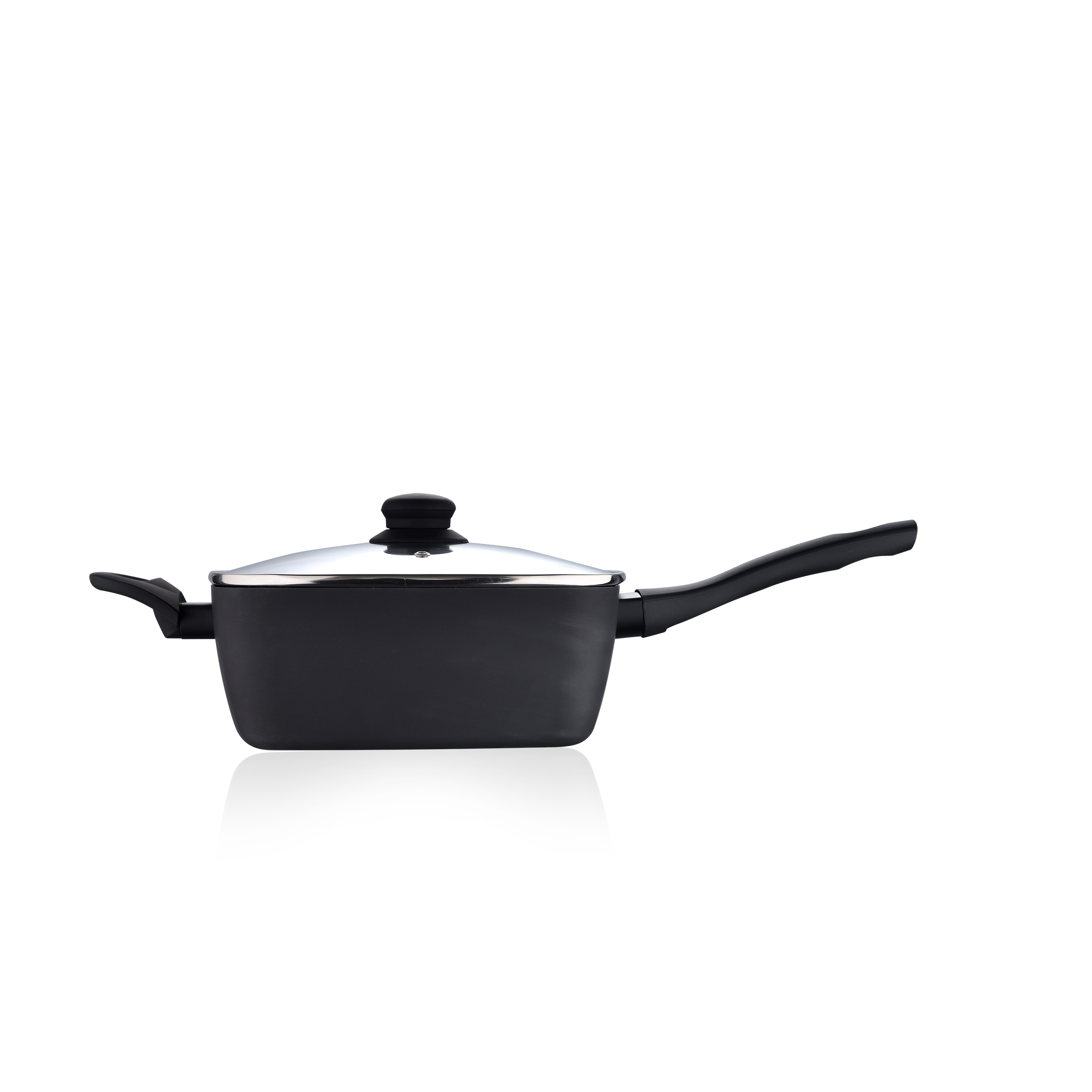 Square Pan With Lid Aluminium Marble NonStick & Coating Fryer Basket Black Color