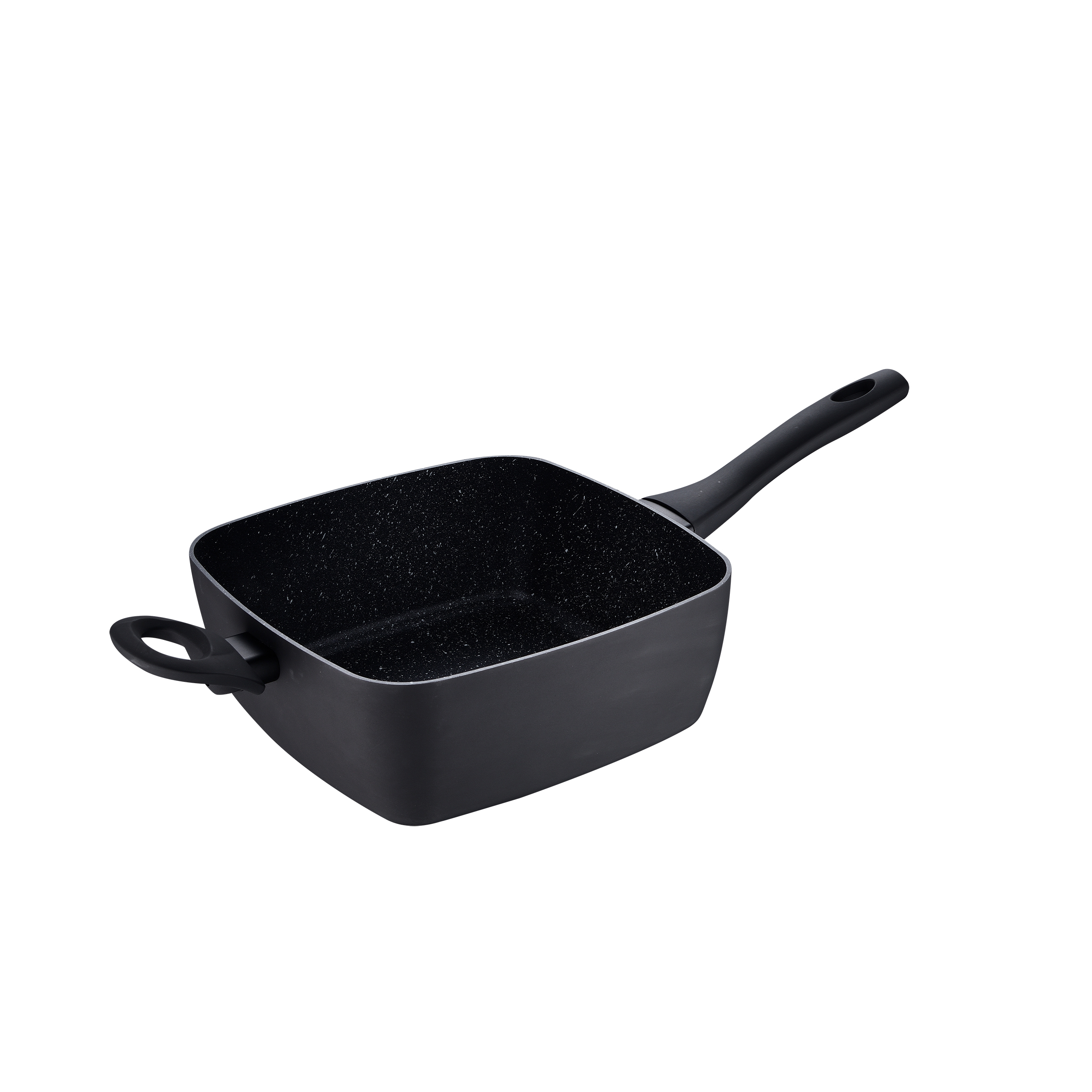 Square Pan With Lid Aluminium Marble NonStick & Coating Fryer Basket Black Color