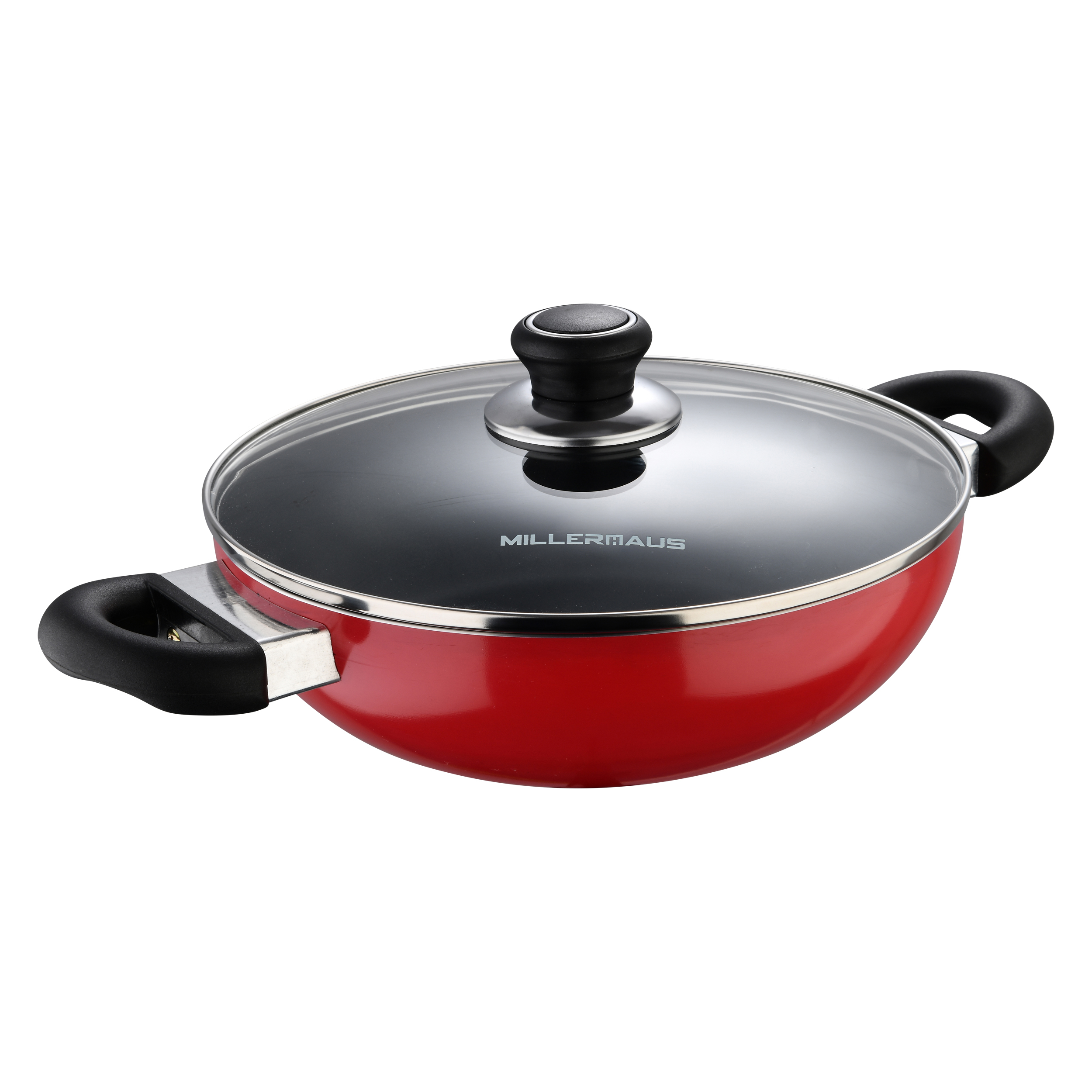 Kadai With Lid Press Aluminium Non-Stick Coating 24X7.0 Cm Black/Red Color