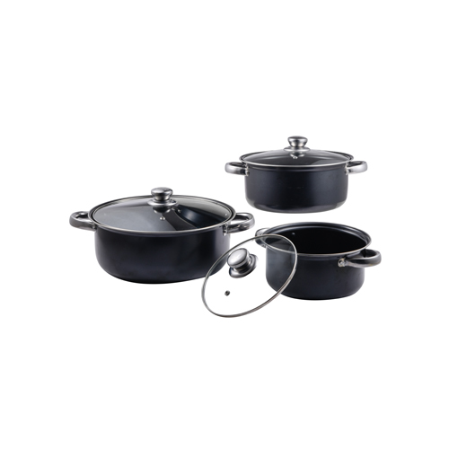 6PC Cookware Set Carbon Steel Non-Stick Coating Black/Silver Color Set Include 1