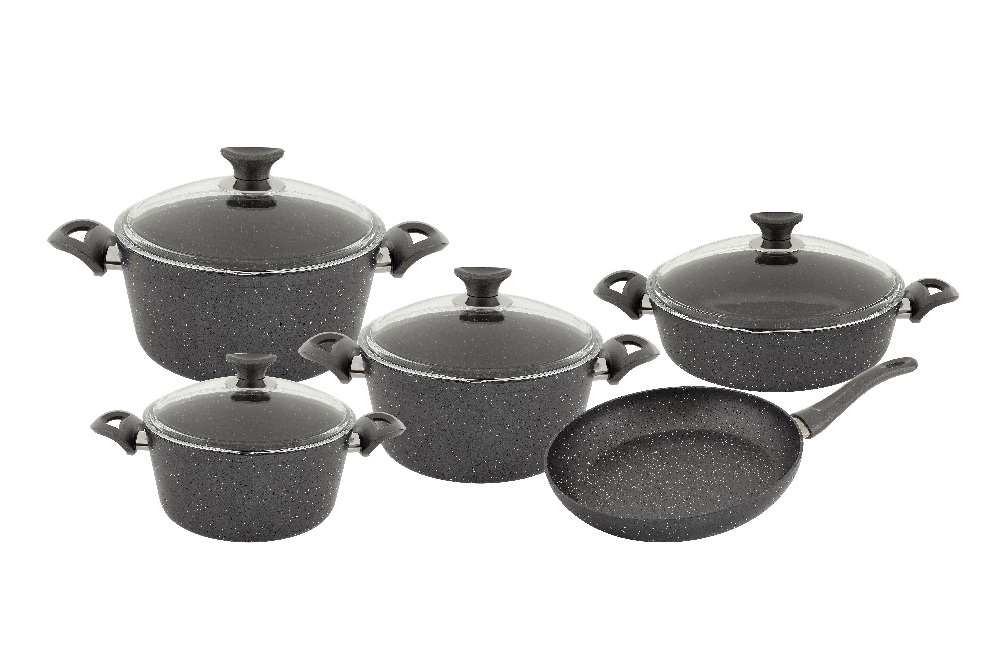 Quantum Series 9 Pcs Granite Cookware Set Mettalic Grey Color