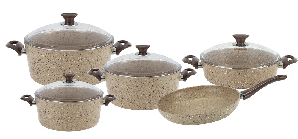 Quantum Series 9 Pcs Granite Cookware Set Cappuccino Color