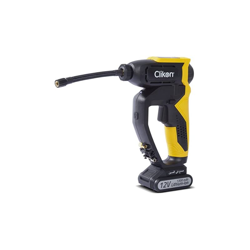 Clikon 12v 1300 mAh Rechargeable Tyre Inflator - with LCD Display, LED Light