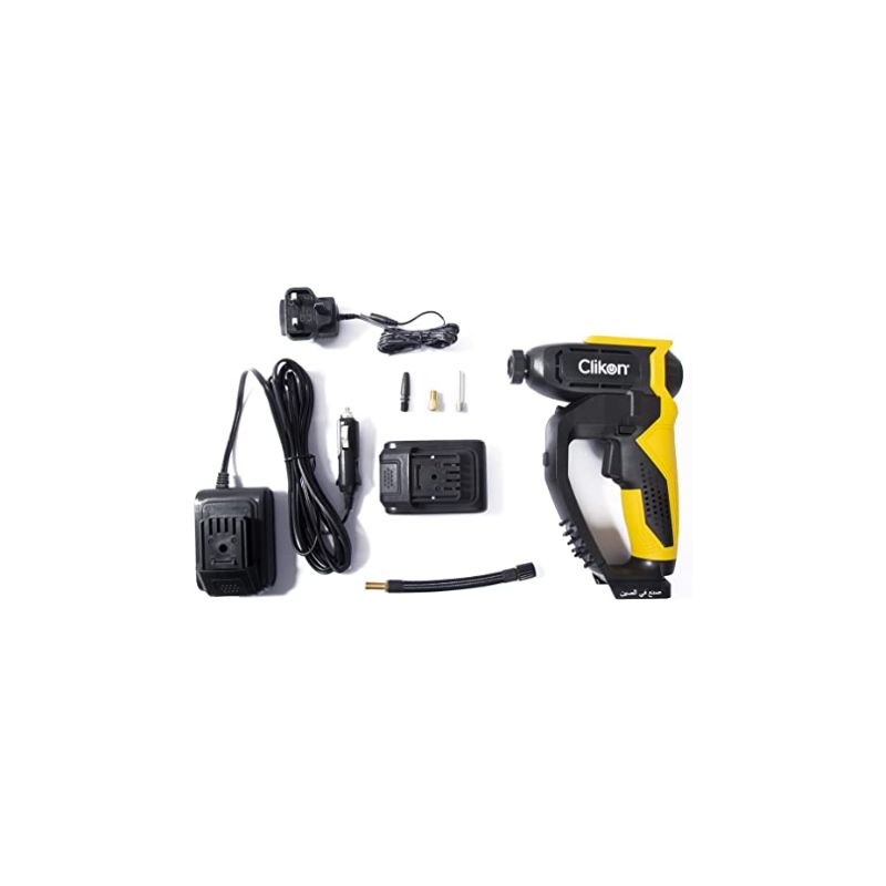 Clikon 12v 1300 mAh Rechargeable Tyre Inflator - with LCD Display, LED Light