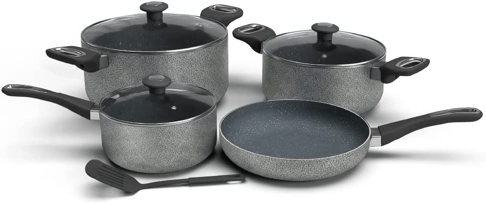DELICI ACS8HE 8Pcs Nonstick Granite Cookware Set with 5 layer Super Coating