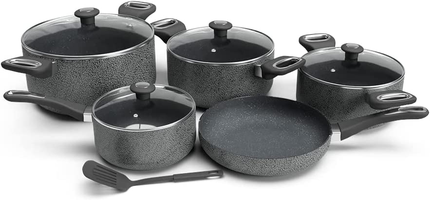 DELICI ACS10HE 10Pcs Nonstick Granite Cookware Set with 5 layer Super Coating