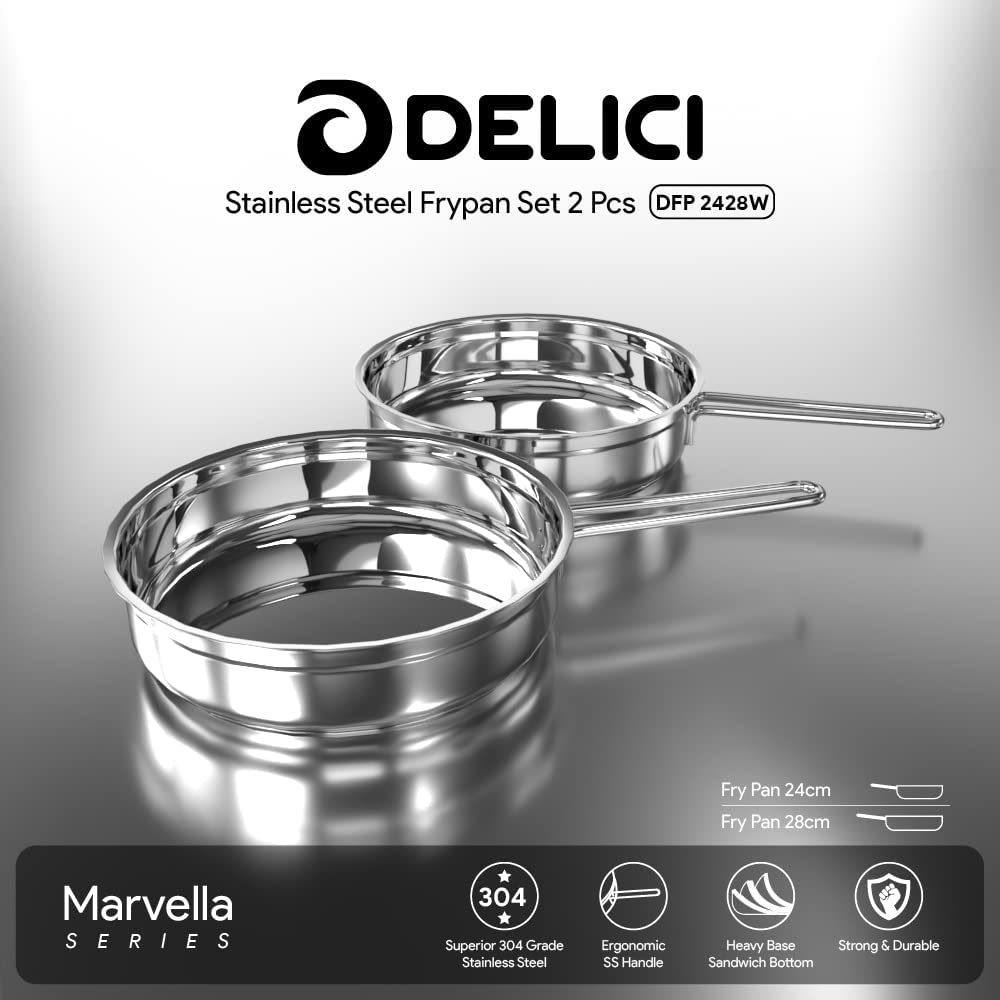 DELICI DFP 2428W STAINLESS STEEL FRYPAN SET 2PCS