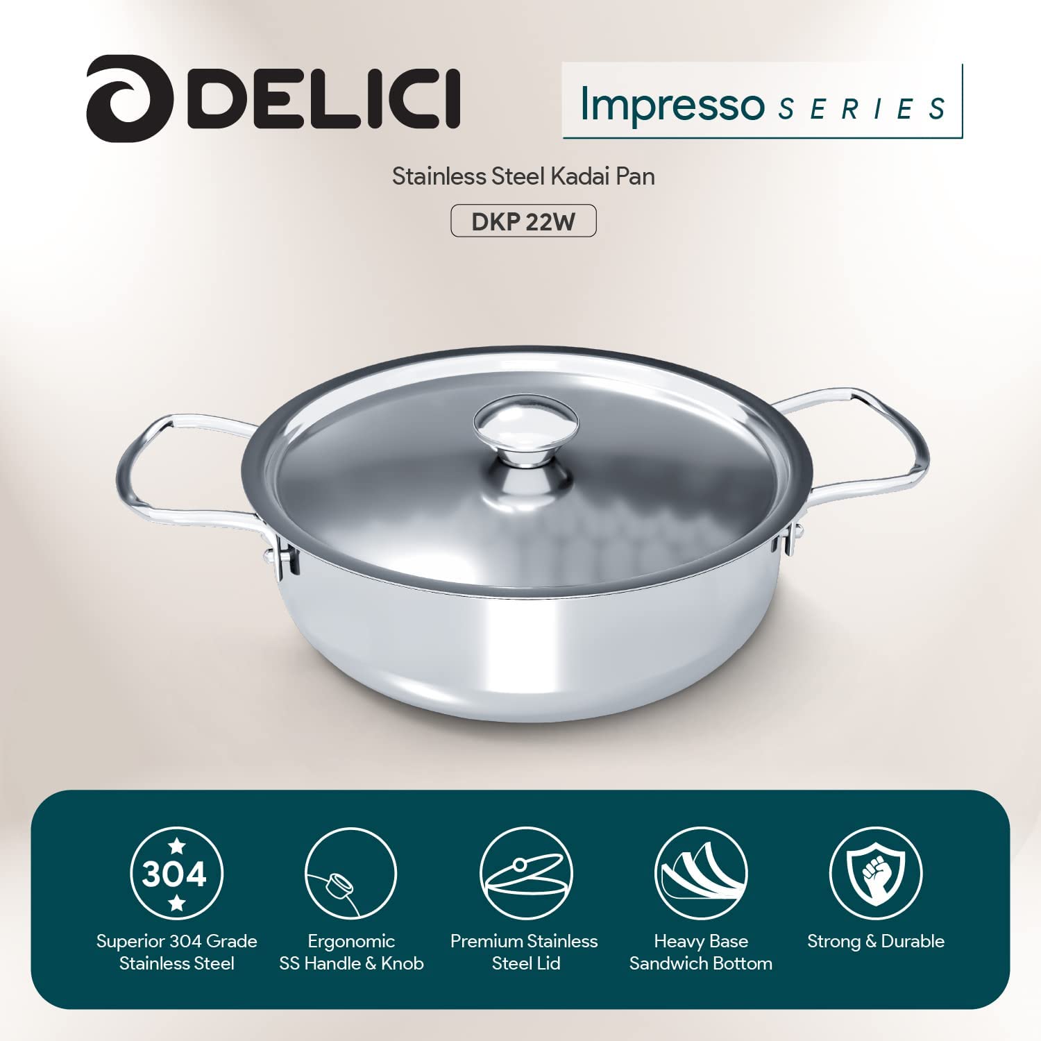 DELICI DKP 22W SS KADAI PAN 22CM