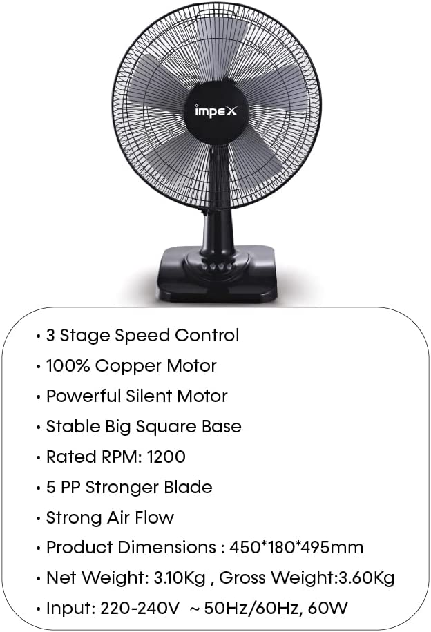 Impex TF 7506 16 Table Fan with Powerful Silent Motor