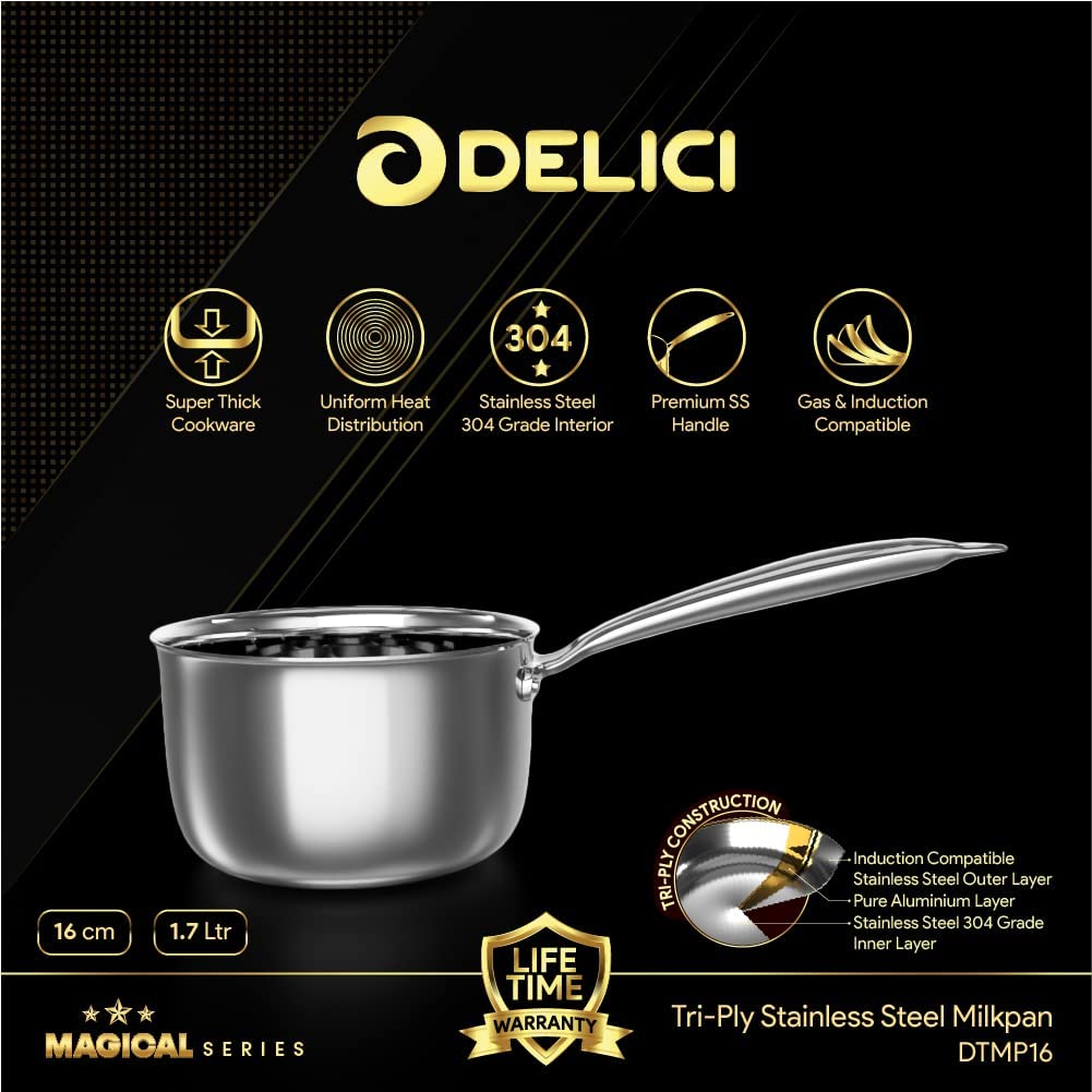 DELICI DTMP16 SS TRIPLY MILK PAN