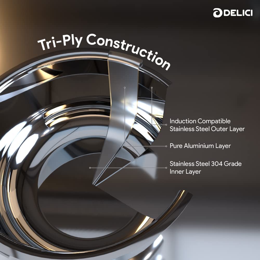 DELICI DTKP24 SS TRIPLY KADAI PAN