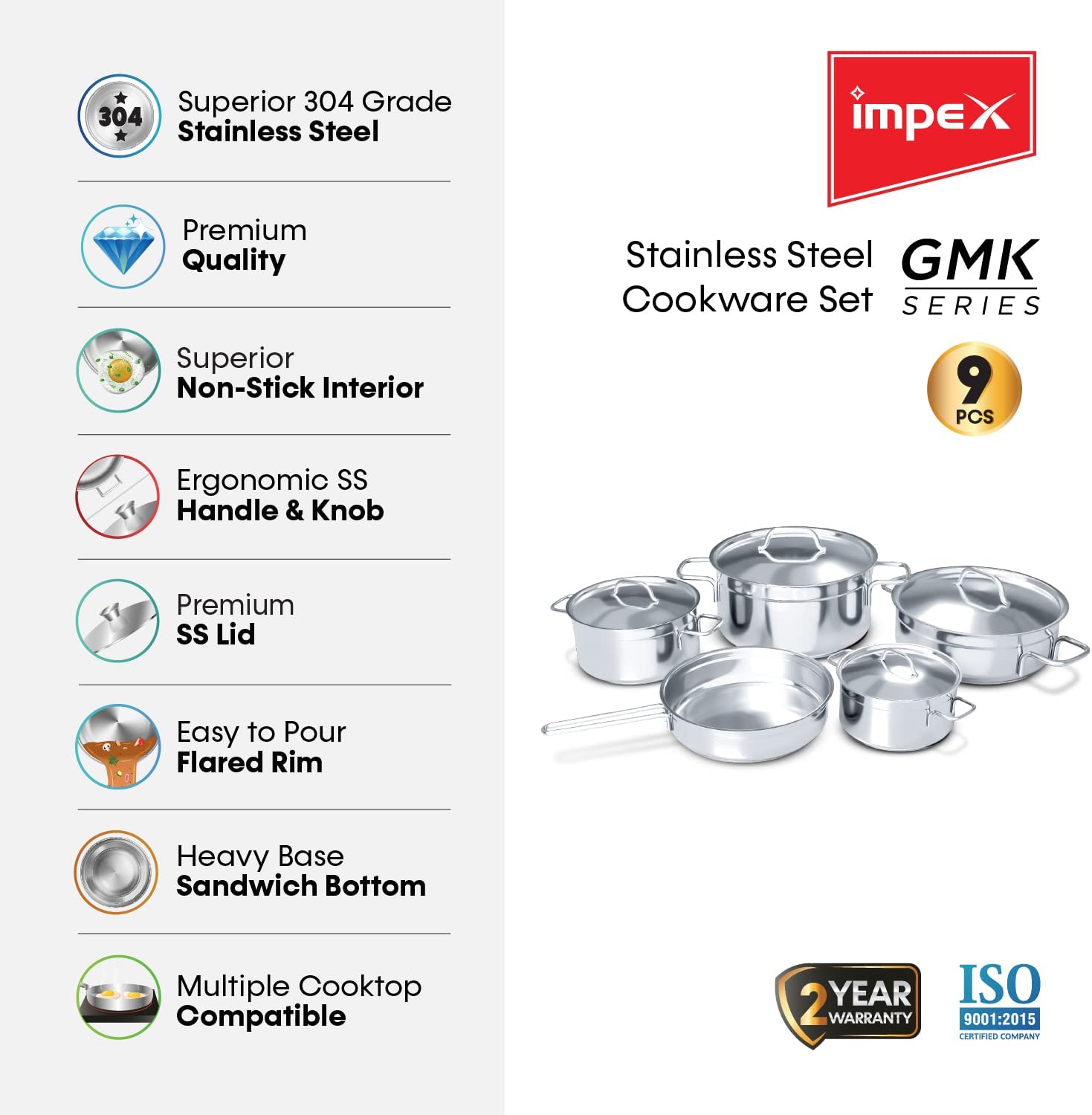 Impex KSC 9 pcs Stainless Steel Cookware Set