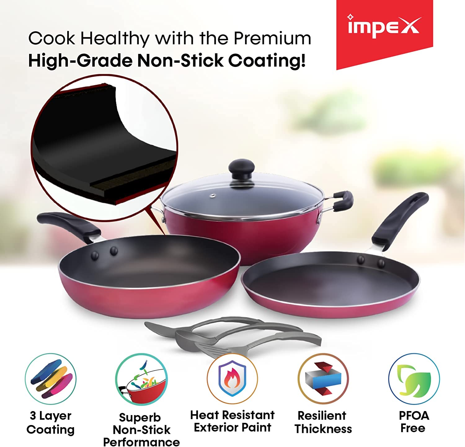 Impex KUK 7, 7 Pcs Nonstick Cookware Set
