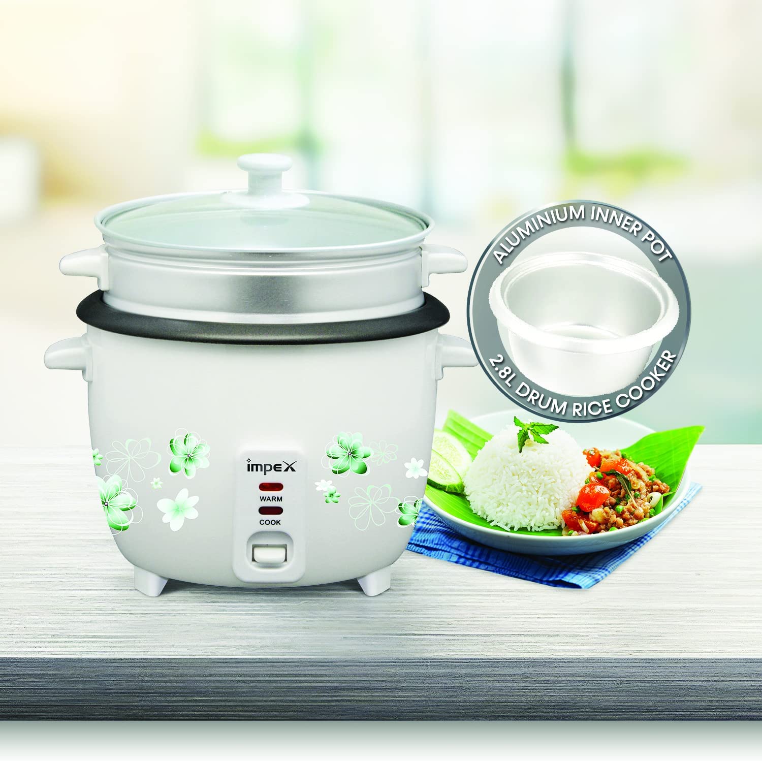 Impex RC 2804 2.8 L Drum Rice Cooker With Steamer