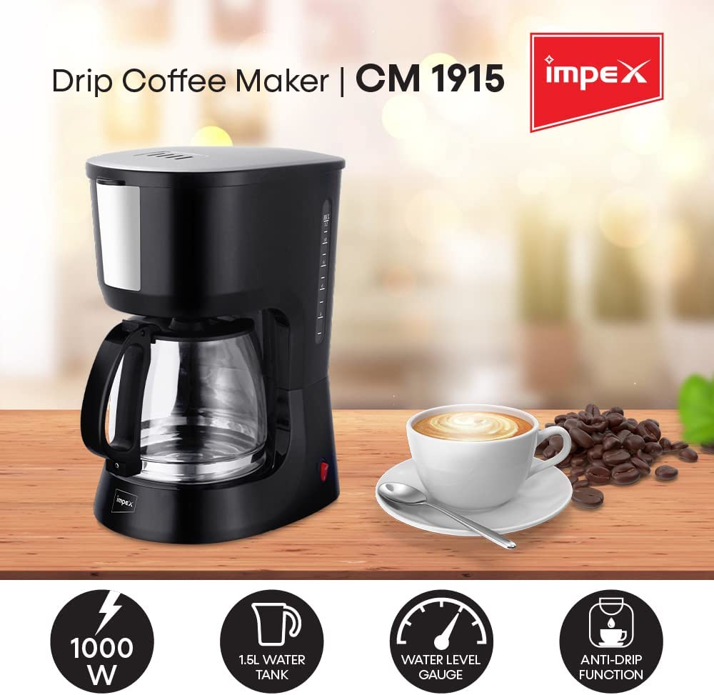 Impex CM 1915 1.5 Liter Drip Coffee Maker, Black