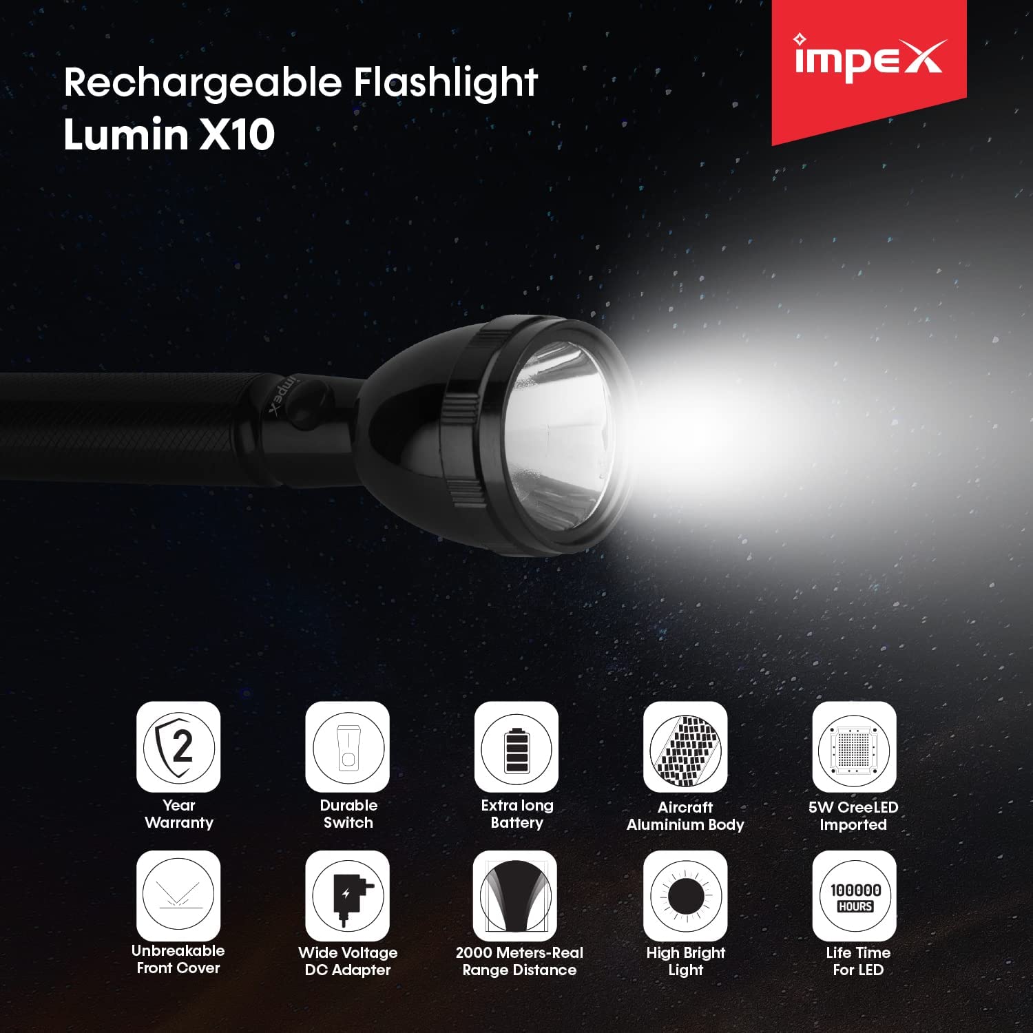 IMPEX LUMIN X10 RECHARGEABLE LED FLASHLIGHT