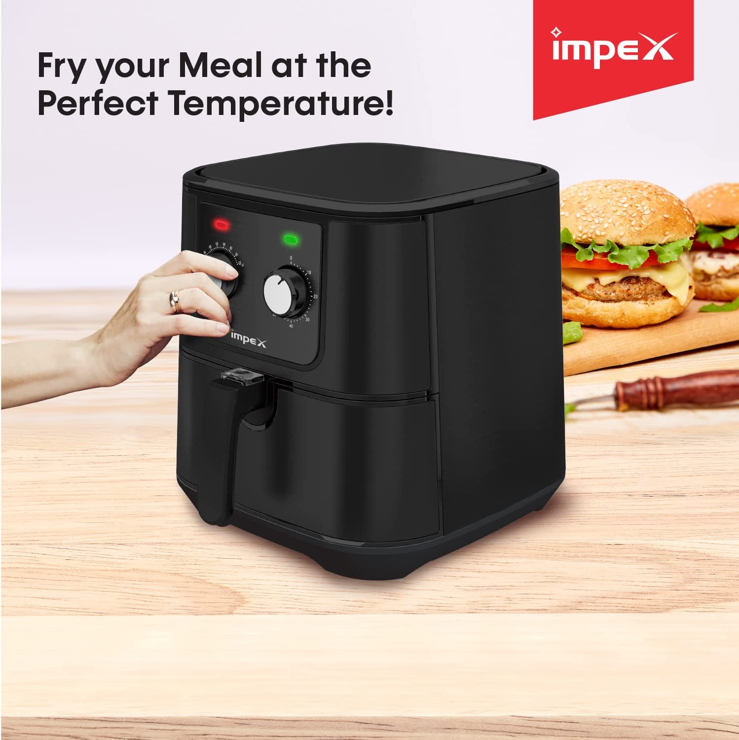 IMPEX 6L Mechanical Air Fryer - 6L Big Pot, 5.8L Non-Stick Frying Basket