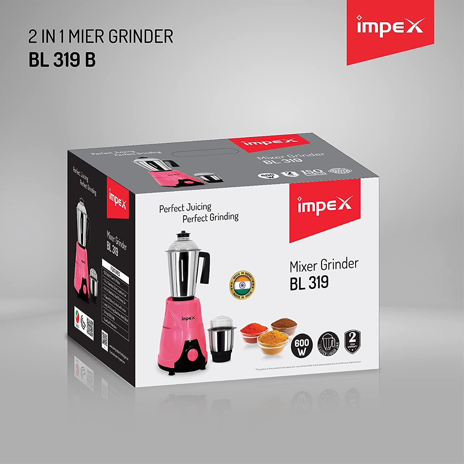 Impex BL 319 600W 1.5 Litre 3 Speed Control Blender 2 in 1 Mixer Grinder