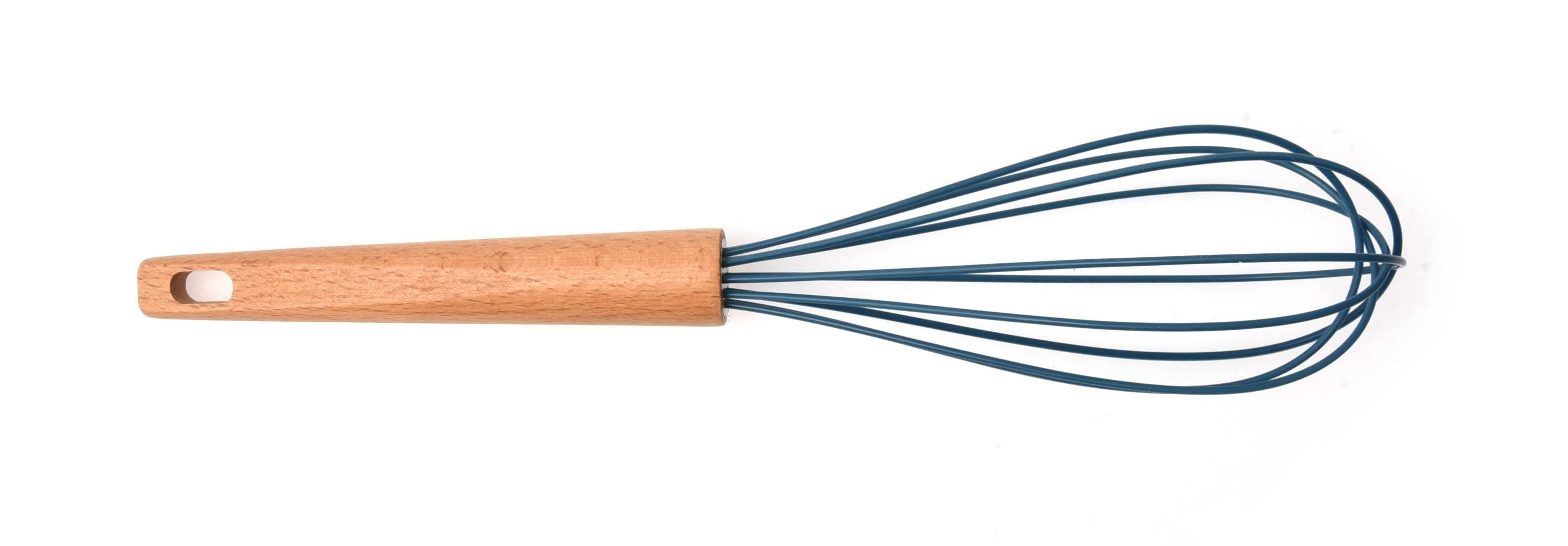 Beech Wood Handle Silicone Whisk Blue/Brown Color 30.2X6.5X6.5 Cm