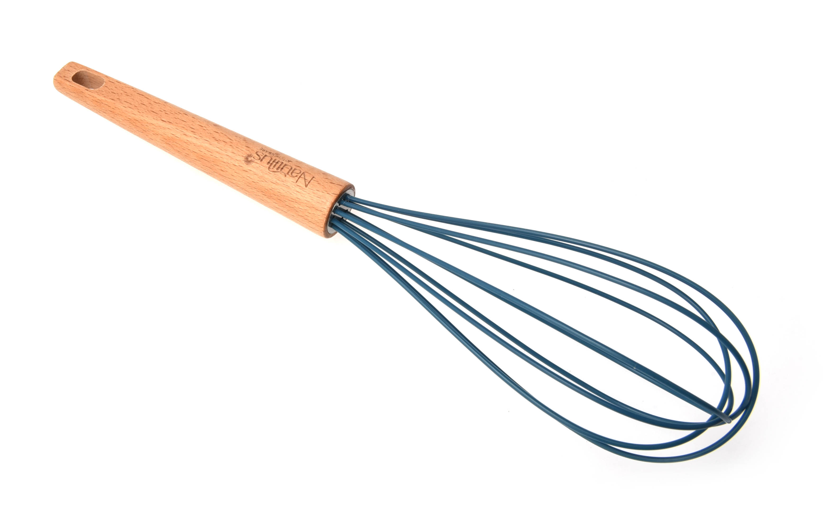 Beech Wood Handle Silicone Whisk Blue/Brown Color 30.2X6.5X6.5 Cm