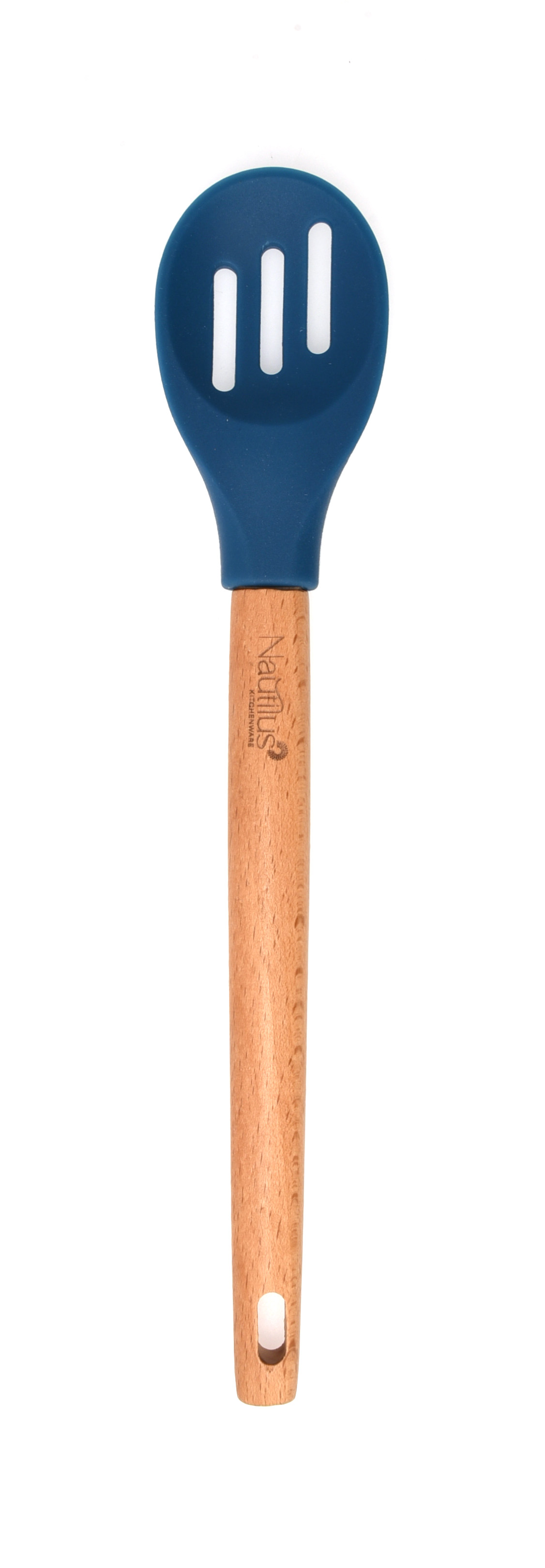 Beech Wood Handle Silicone Slotted Spoon Blue/Brown Color 29.9X5.8X1.6 Cm